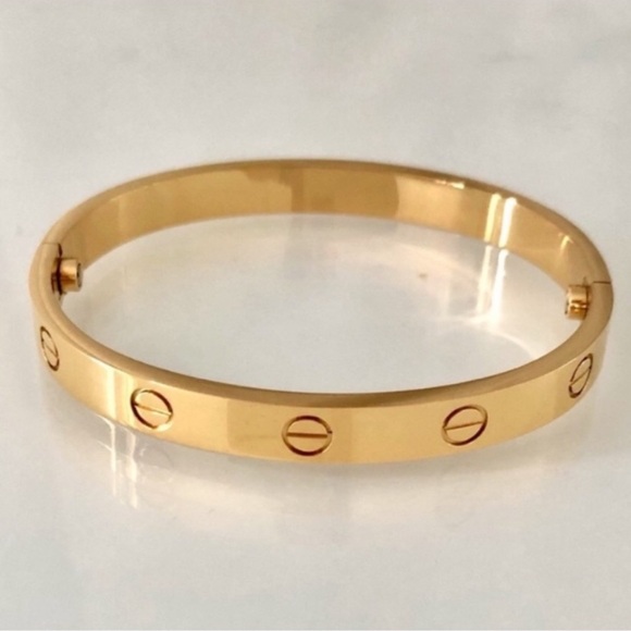 Gold Bangle Bracelet Without Stones Stainless Steel 18K Gold Plated - Picture 4 of 8